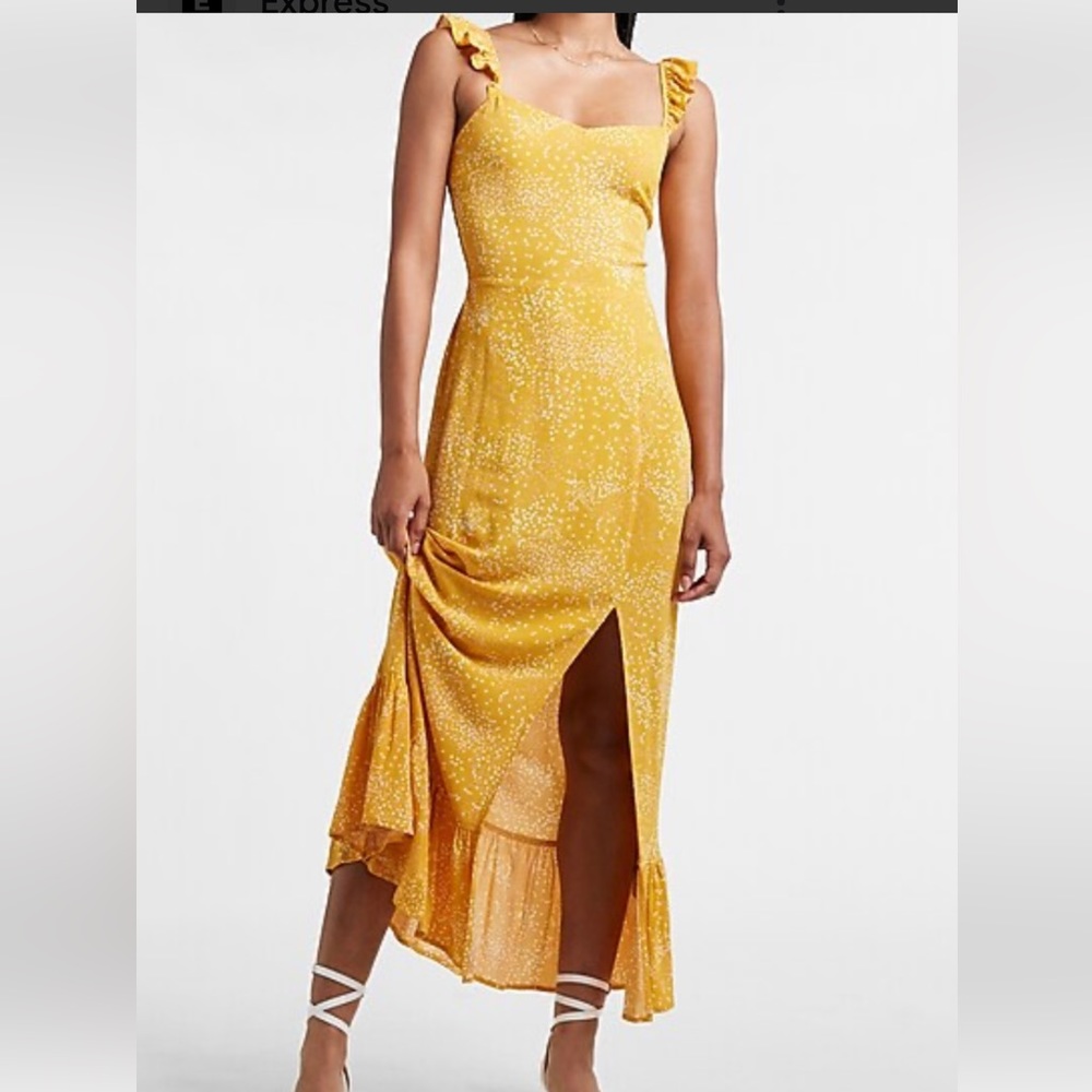Express - Printed Ruffle Strap Smocked back Maxi Dress